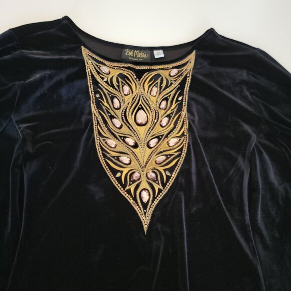 Vintage 90s Bob Mackie Top Wearable Art Embellished Peacock Black Artsy 3X - Picture 2 of 11